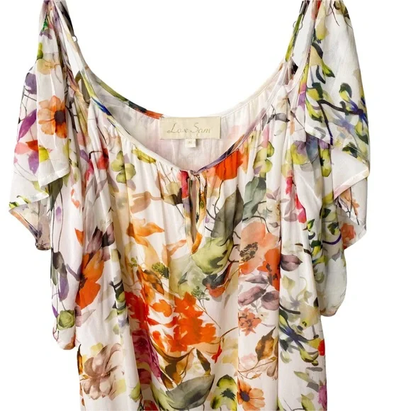 Anthropologie Love Sam Floral Cold Shoulder Flutter Sleeve Blouse Medium - Picture 3 of 12